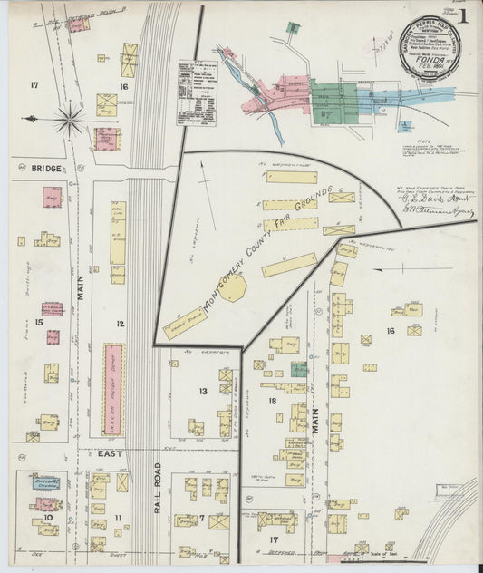 Sanborn Fire Insurance Map from Fonda, Montgomery County, New York (1891), Sheet #0001 - Historic Sanborn Fire Insurance Map Print, vintage old map wall art, antique decor, genealogy gift, New York New York map