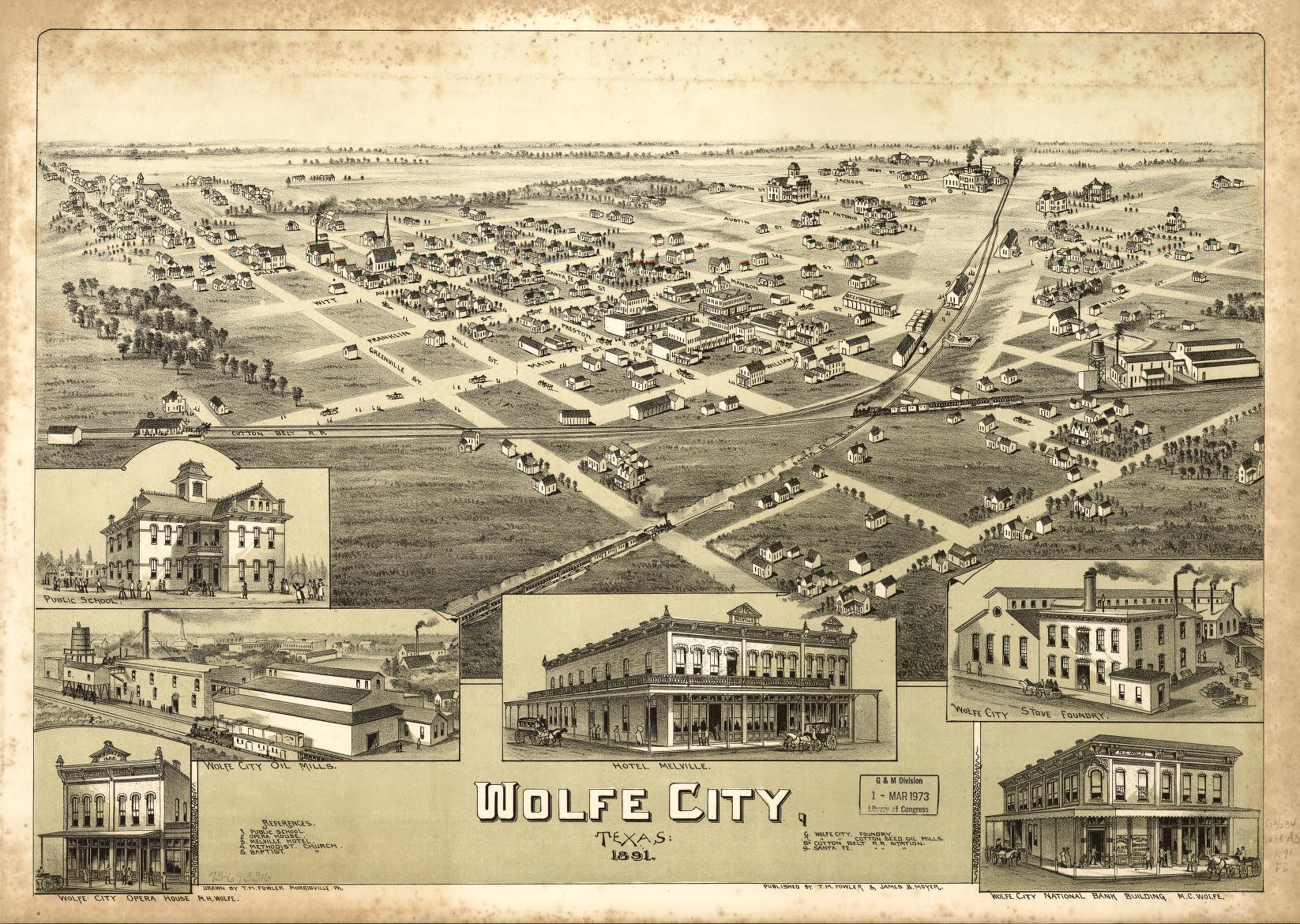 Wolfe City, Texas 1891. (1891) – Historic Bird’s-Eye View Panorama Print