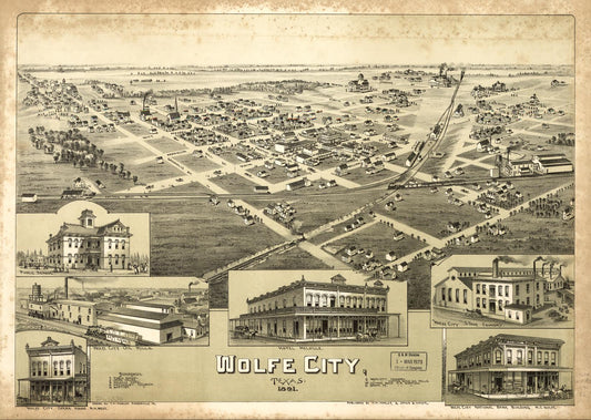 Wolfe City, Texas 1891. (1891) – Historic Bird’s-Eye View Panorama Print