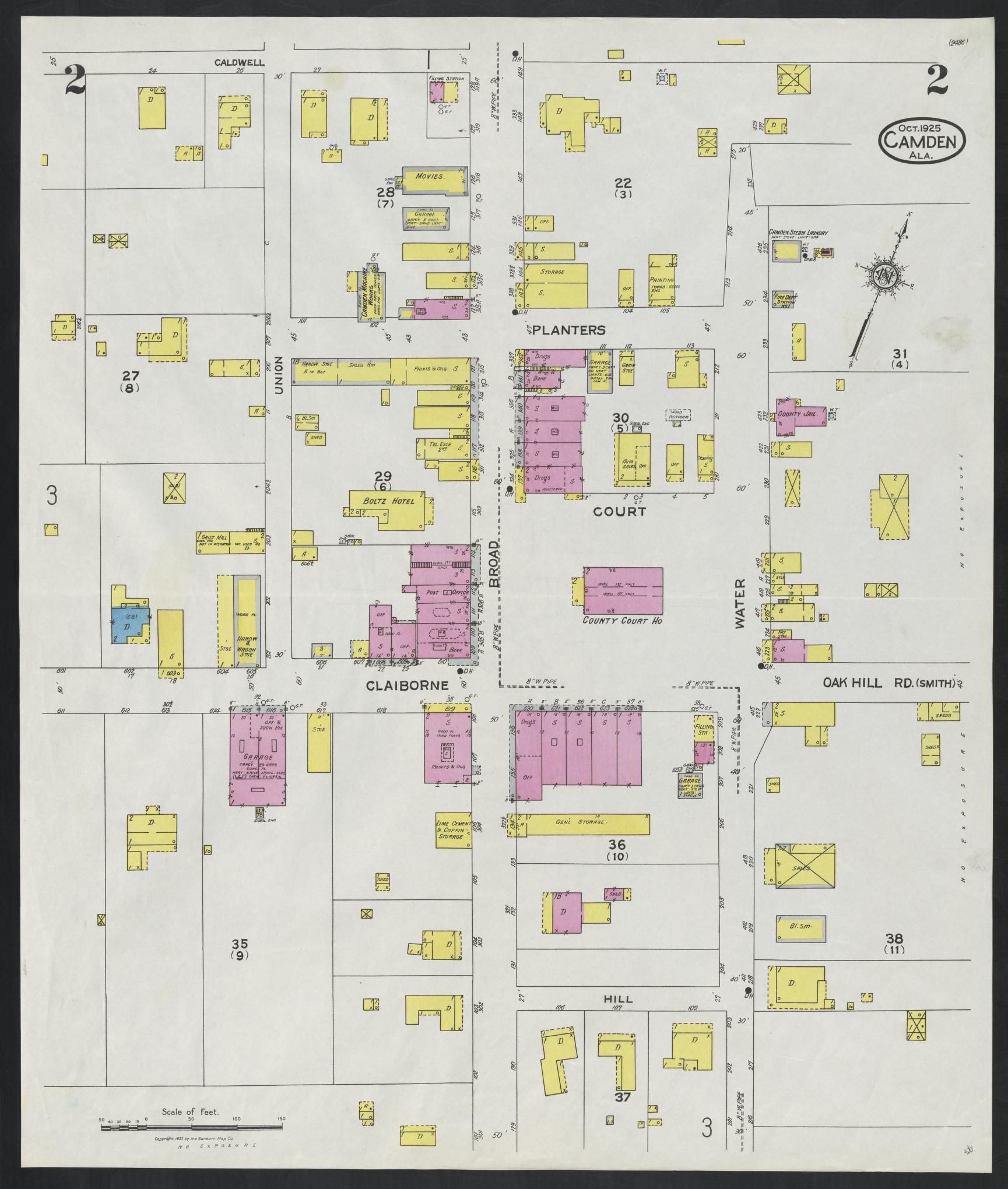 Sanborn Fire Insurance Map from Camden, Wilcox County, Alabama (1925), Sheet #0002 - Complete Map Set gallery image, historic Sanborn map, vintage wall art, Alabama Alabama