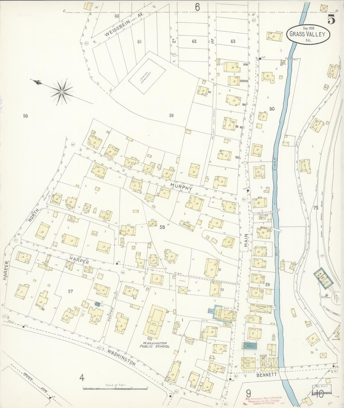 Sanborn Fire Insurance Map from Grass Valley, Nevada County, California (1898), Sheet #0006 - Complete Map Set gallery image, historic Sanborn map, vintage wall art, California California