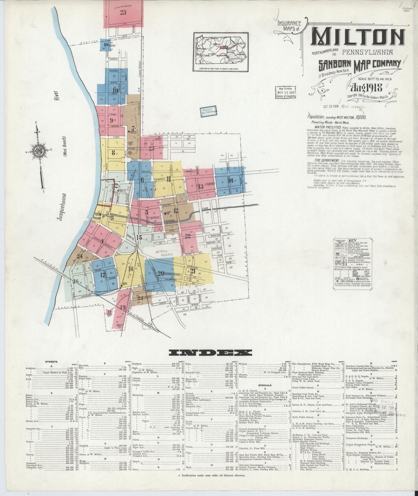Sanborn Fire Insurance Map from Milton, Northumberland County, Pennsylvania (1918), Sheet #0001 - Complete Map Set gallery image, historic Sanborn map, vintage wall art, Pennsylvania Pennsylvania