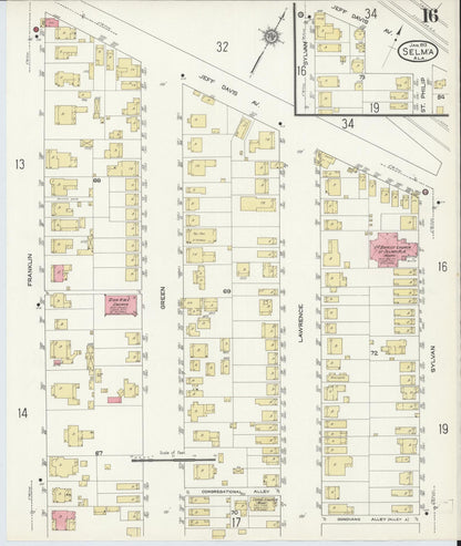 Sanborn Fire Insurance Map from Selma, Dallas County, Alabama (1913), Sheet #0016 - Complete Map Set gallery image, historic Sanborn map, vintage wall art, Alabama Alabama