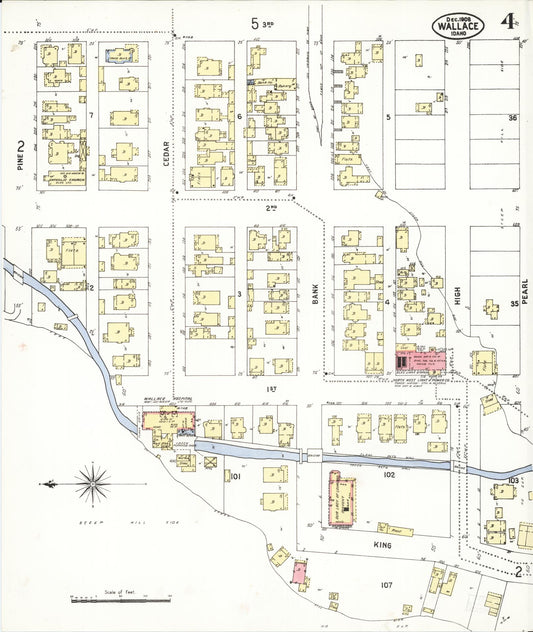 Sanborn Fire Insurance Map from Wallace, Shoshone County, Idaho (1908), Sheet #0004 - Historic Sanborn Fire Insurance Map Print, vintage old map wall art, antique decor, genealogy gift, Idaho Idaho map