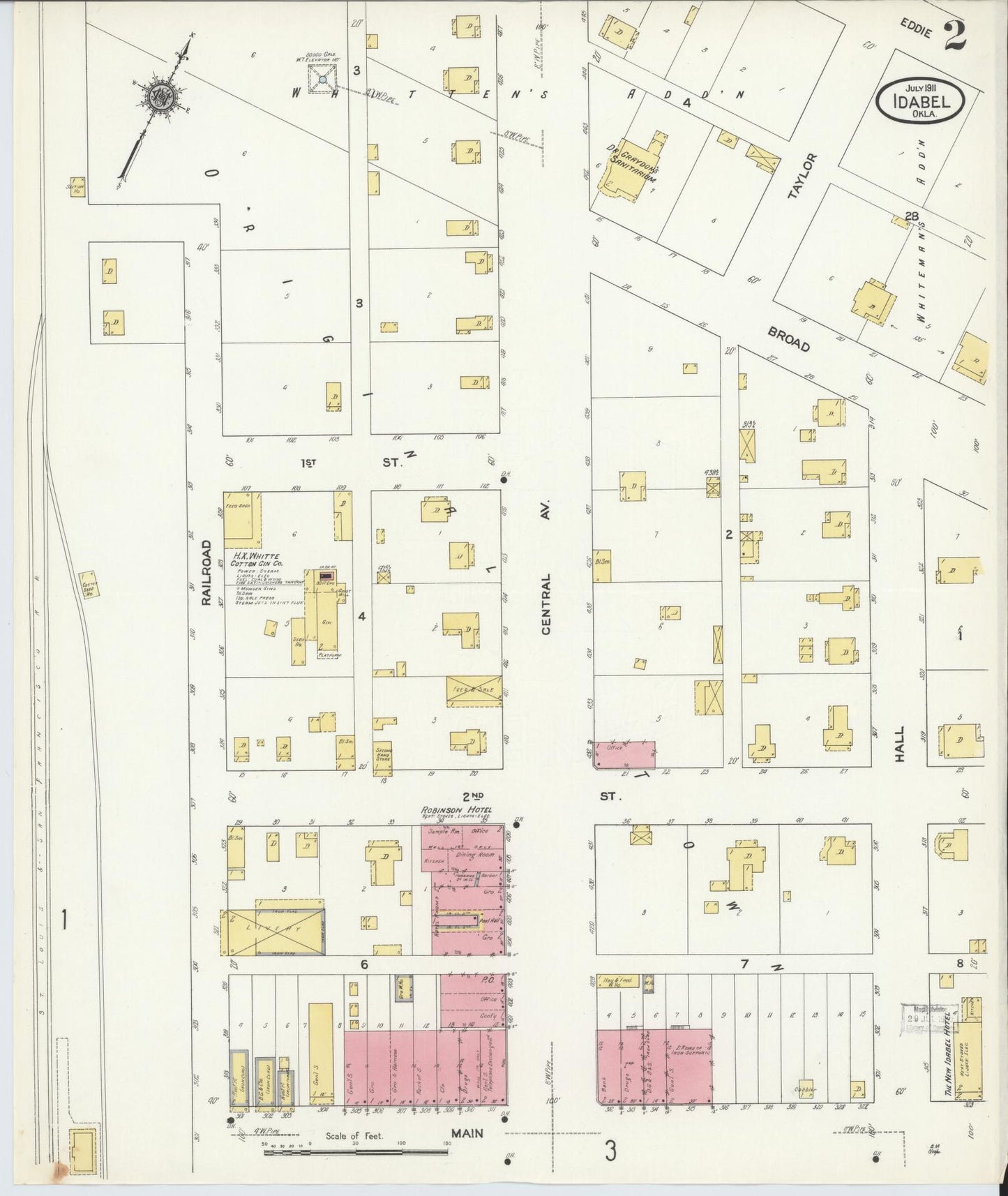 Sanborn Fire Insurance Map from Idabel, McCurtain County, Oklahoma (1911), Sheet #0002 - Historic Sanborn Fire Insurance Map Print, vintage old map wall art, antique decor, genealogy gift, Oklahoma Oklahoma map