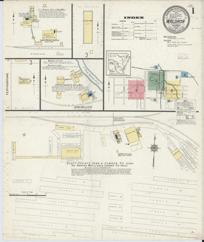 Sanborn Fire Insurance Map from Waldron, Scott County, Arkansas (1913), Sheet #0001 - Complete Map Set gallery image, historic Sanborn map, vintage wall art, Arkansas Arkansas