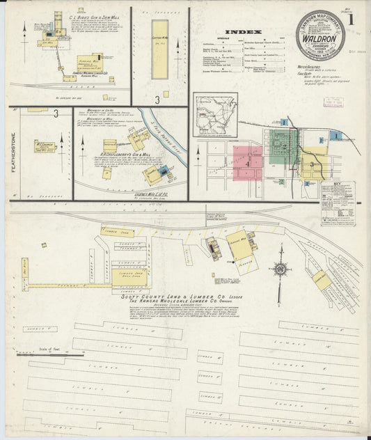 Sanborn Fire Insurance Map from Waldron, Scott County, Arkansas (1913), Sheet #0001 - Complete Map Set gallery image, historic Sanborn map, vintage wall art, Arkansas Arkansas
