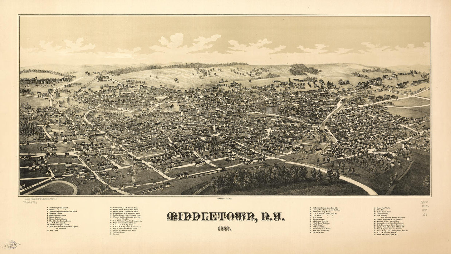 Middletown, N.Y. 1887 (1887) – Historic Bird’s-Eye View Panorama Print