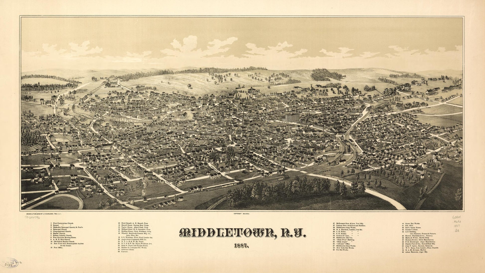Middletown, N.Y. 1887 (1887) – Historic Bird’s-Eye View Panorama Print