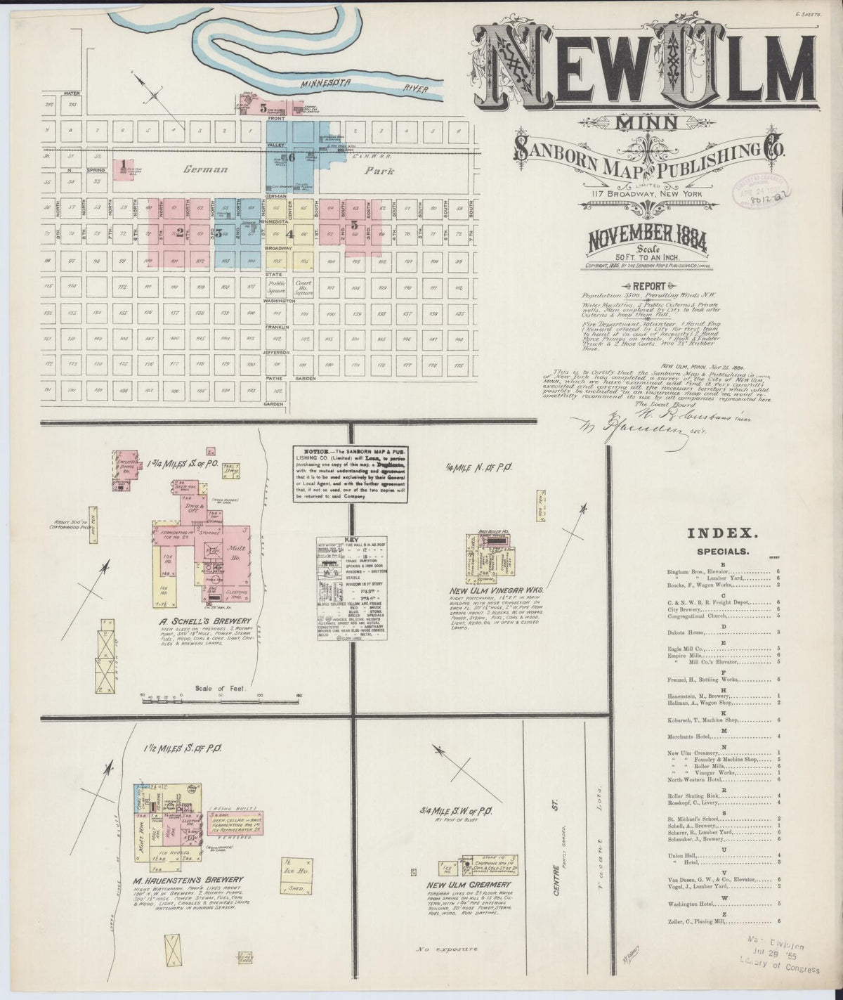 Sanborn Fire Insurance Map from New Ulm, Brown County, Minnesota (1884), Sheet #0001 - Complete Map Set gallery image, historic Sanborn map, vintage wall art, Minnesota Minnesota