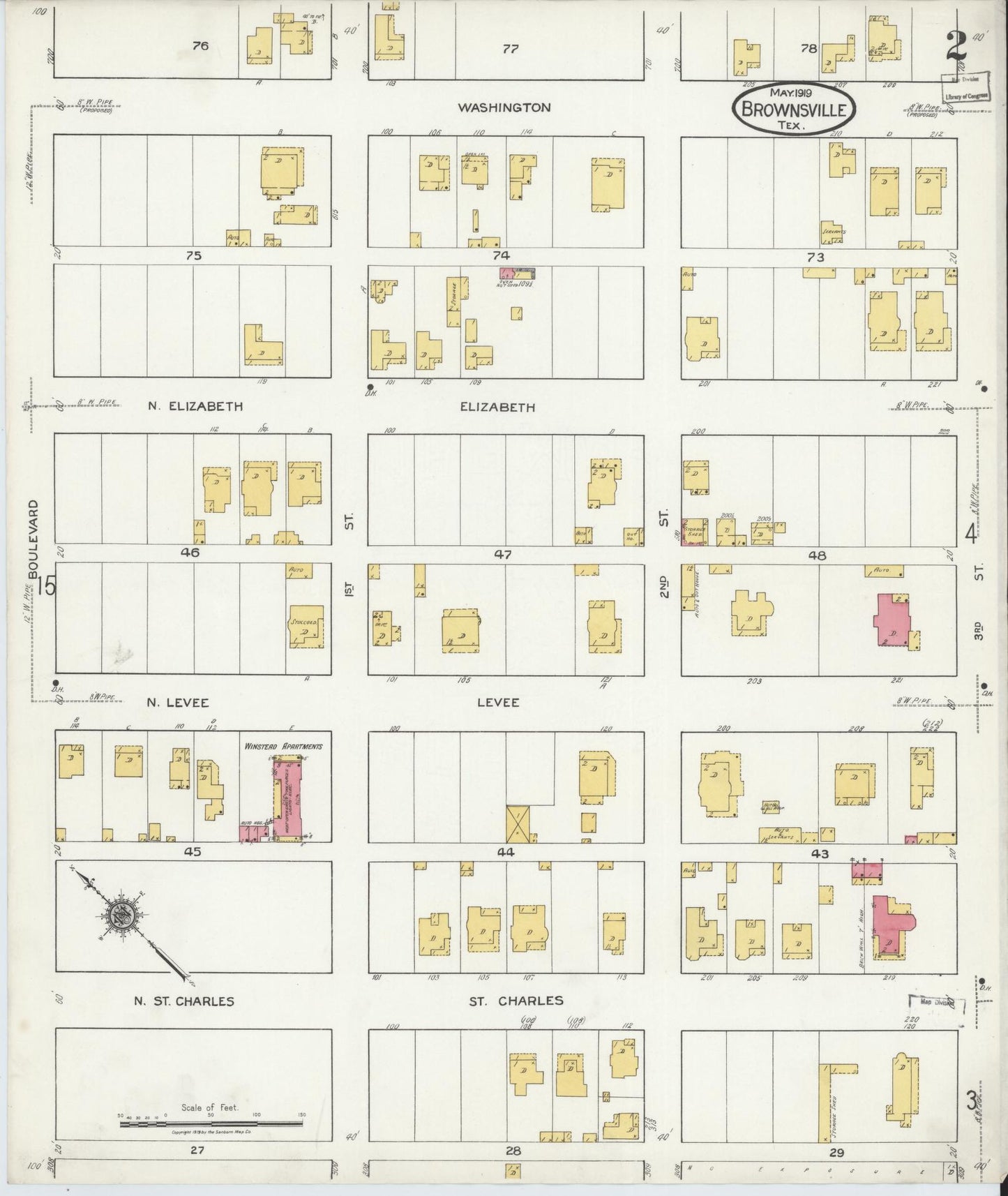 Sanborn Fire Insurance Map from Brownsville, Cameron County, Texas (1919), Sheet #0002 - Historic Sanborn Fire Insurance Map Print, vintage old map wall art, antique decor, genealogy gift, Texas Texas map