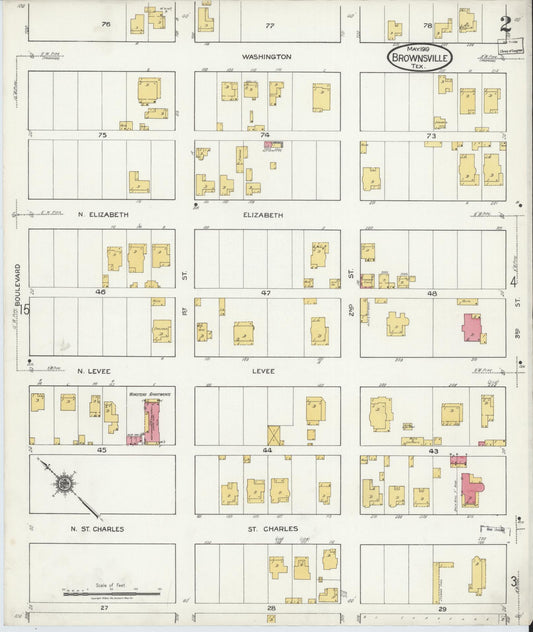 Sanborn Fire Insurance Map from Brownsville, Cameron County, Texas (1919), Sheet #0002 - Historic Sanborn Fire Insurance Map Print, vintage old map wall art, antique decor, genealogy gift, Texas Texas map