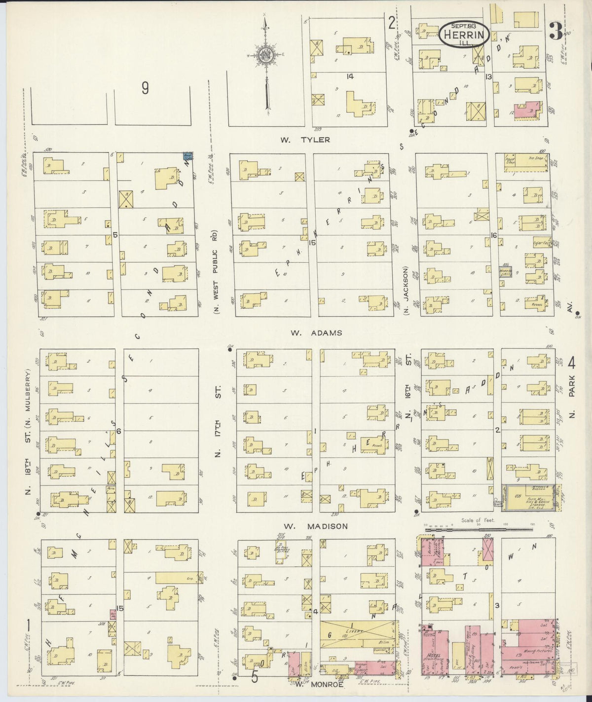 Sanborn Fire Insurance Map from Herrin, Williamson County, Illinois (1913), Sheet #0003 - Historic Sanborn Fire Insurance Map Print, vintage old map wall art, antique decor, genealogy gift, Illinois Illinois map