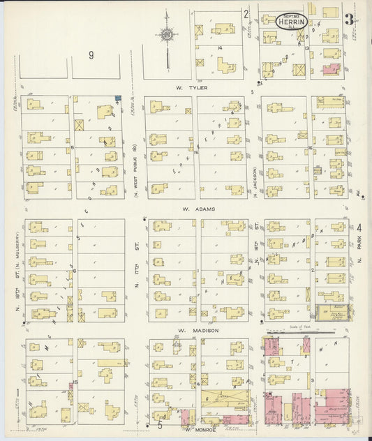 Sanborn Fire Insurance Map from Herrin, Williamson County, Illinois (1913), Sheet #0003 - Historic Sanborn Fire Insurance Map Print, vintage old map wall art, antique decor, genealogy gift, Illinois Illinois map