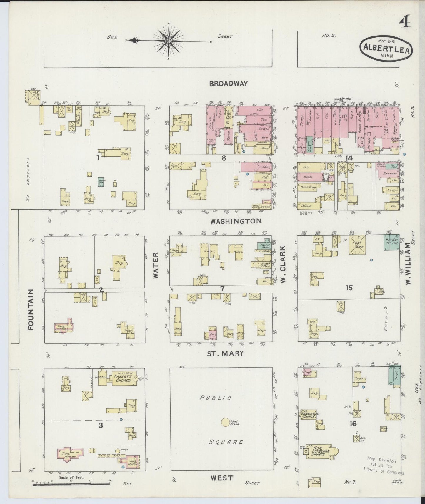 Sanborn Fire Insurance Map from Albert Lea, Freeborn County, Minnesota (1891), Sheet #0004 - Historic Sanborn Fire Insurance Map Print, vintage old map wall art, antique decor, genealogy gift, Minnesota Minnesota map