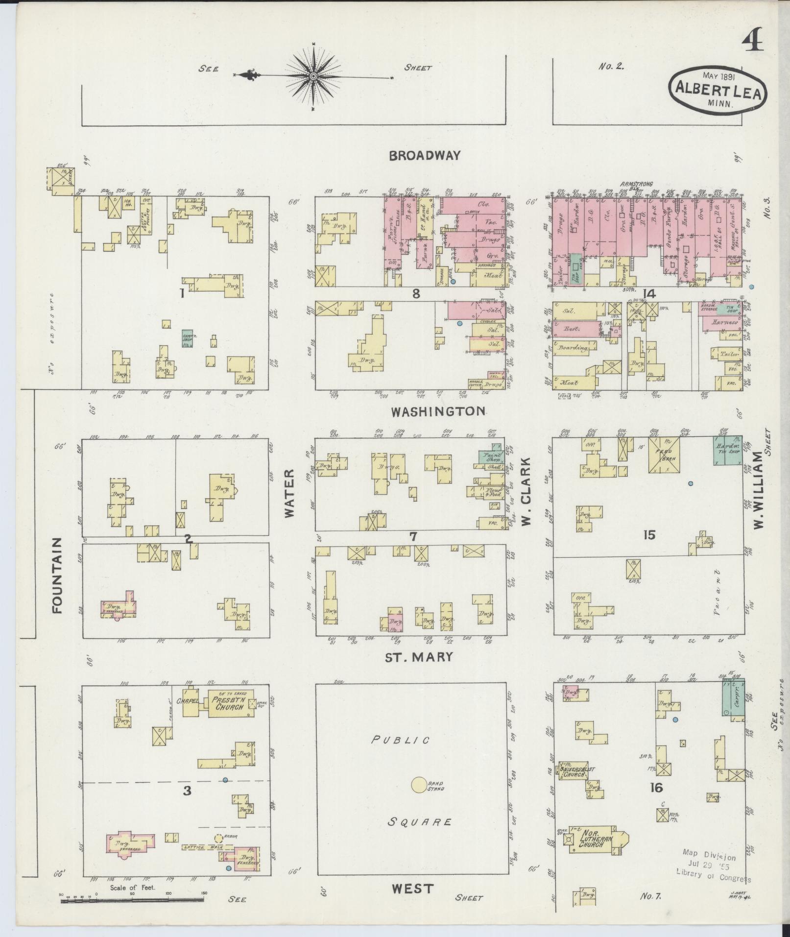 Sanborn Fire Insurance Map from Albert Lea, Freeborn County, Minnesota (1891), Sheet #0004 - Historic Sanborn Fire Insurance Map Print, vintage old map wall art, antique decor, genealogy gift, Minnesota Minnesota map