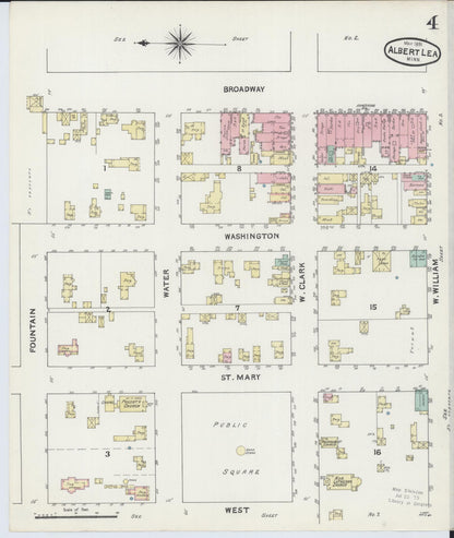 Sanborn Fire Insurance Map from Albert Lea, Freeborn County, Minnesota (1891), Sheet #0004 - Historic Sanborn Fire Insurance Map Print, vintage old map wall art, antique decor, genealogy gift, Minnesota Minnesota map