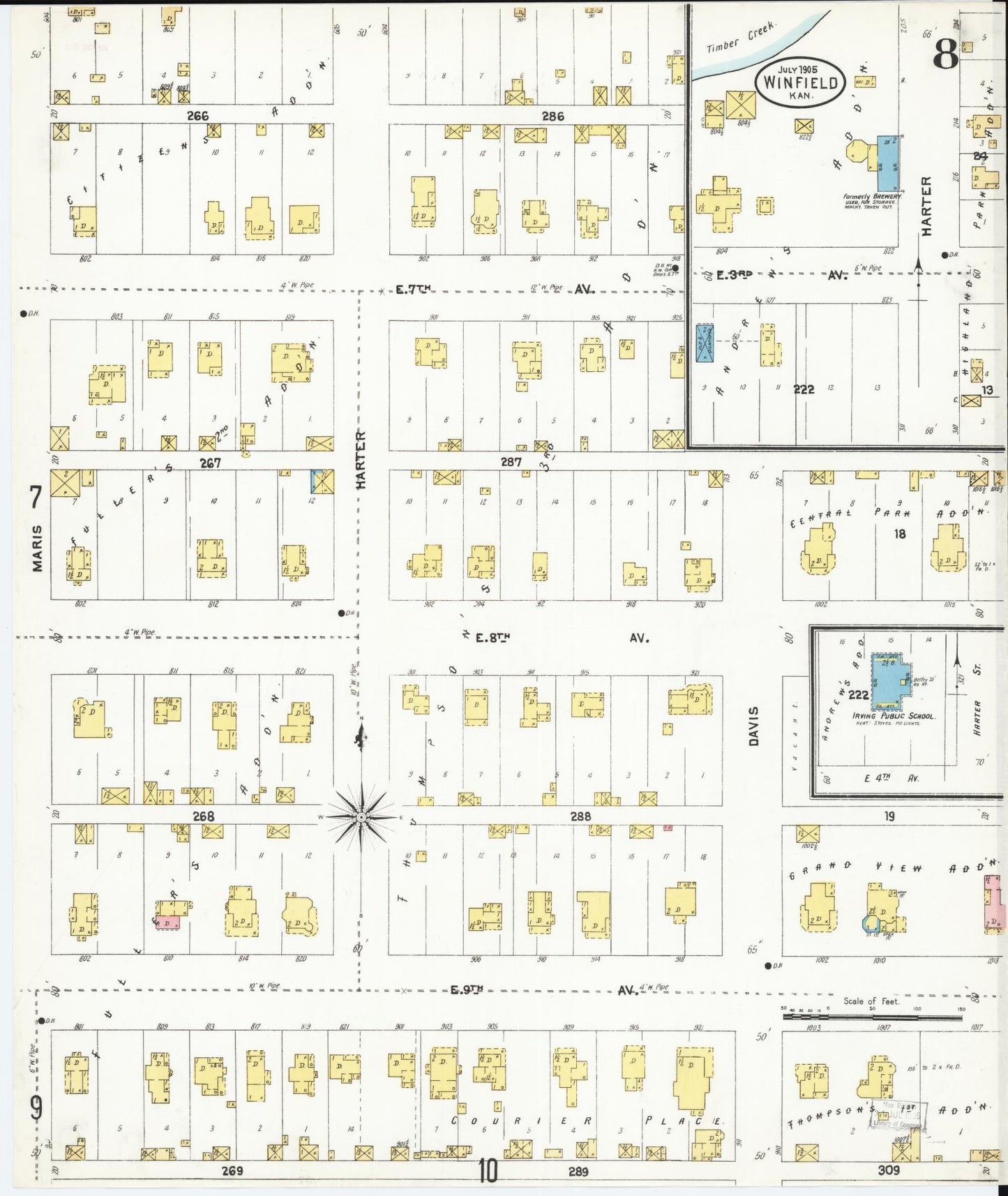 Sanborn Fire Insurance Map from Winfield, Cowley County, Kansas (1905), Sheet #0008 - Complete Map Set gallery image, historic Sanborn map, vintage wall art, Kansas Kansas