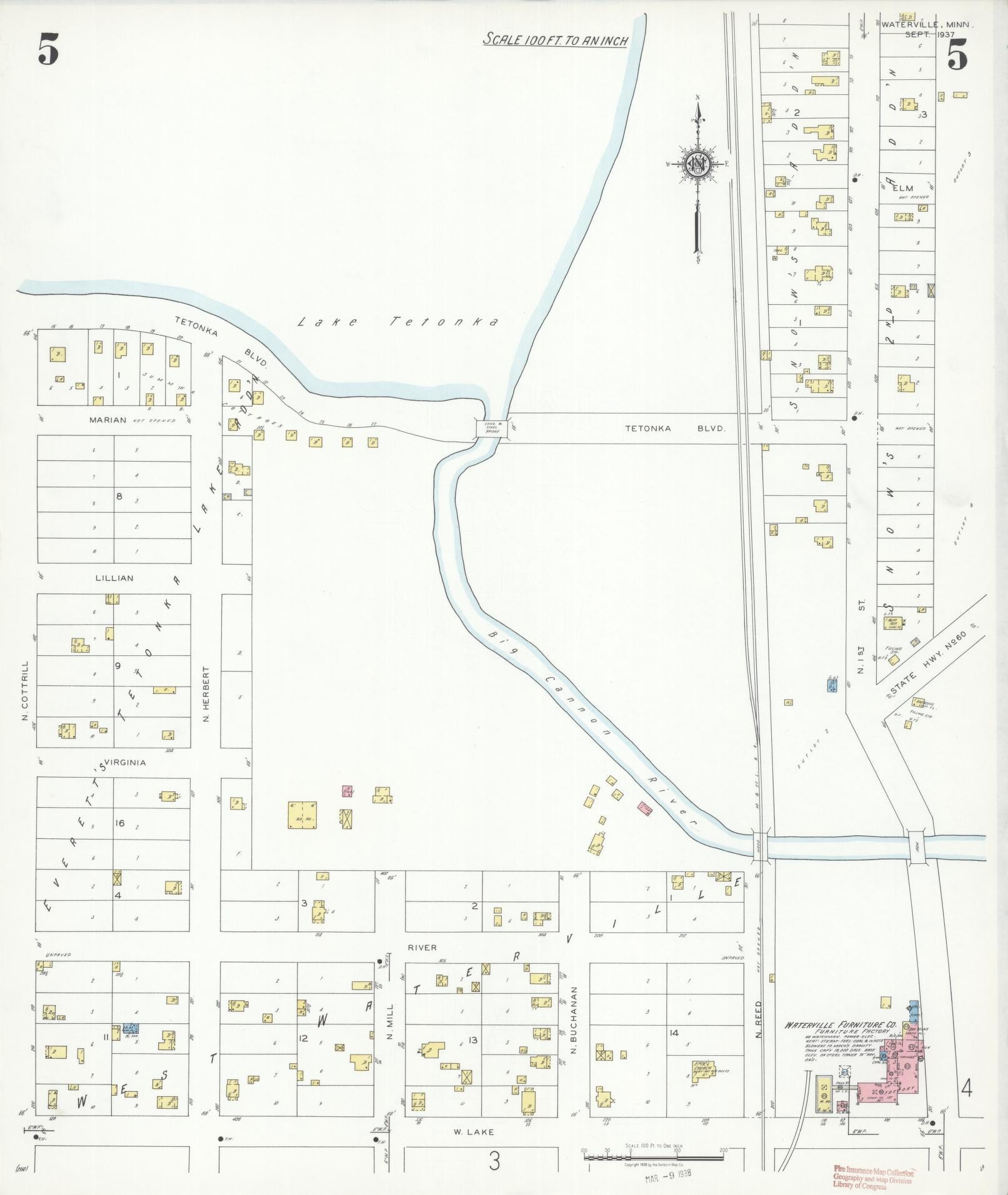 Sanborn Fire Insurance Map from Waterville, Le Sueur County, Minnesota (1937), Sheet #0005 - Complete Map Set gallery image, historic Sanborn map, vintage wall art, Minnesota Minnesota