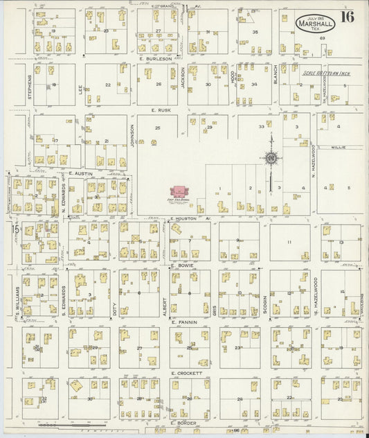 Sanborn Fire Insurance Map from Marshall, Harrison County, Texas (1915), Sheet #0016 - Historic Sanborn Fire Insurance Map Print, vintage old map wall art, antique decor, genealogy gift, Texas Texas map