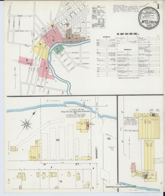 Sanborn Fire Insurance Map from Mount Clemens, Macomb County, Michigan (1892), Sheet #0001 - Historic Sanborn Fire Insurance Map Print, vintage old map wall art, antique decor, genealogy gift, Michigan Michigan map