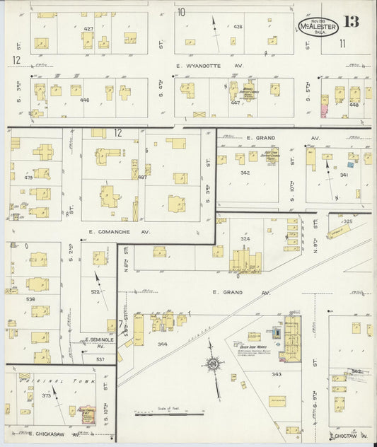 Sanborn Fire Insurance Map from McAlester, Pittsburg County, Oklahoma (1913), Sheet #0013 - Historic Sanborn Fire Insurance Map Print, vintage old map wall art, antique decor, genealogy gift, Oklahoma Oklahoma map