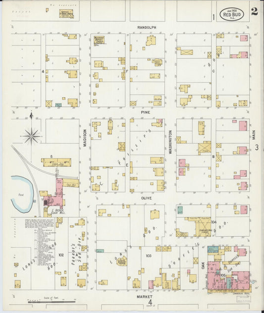 Sanborn Fire Insurance Map from Red Bud, Randolph County, Illinois (1900), Sheet #0002 - Historic Sanborn Fire Insurance Map Print, vintage old map wall art, antique decor, genealogy gift, Illinois Illinois map