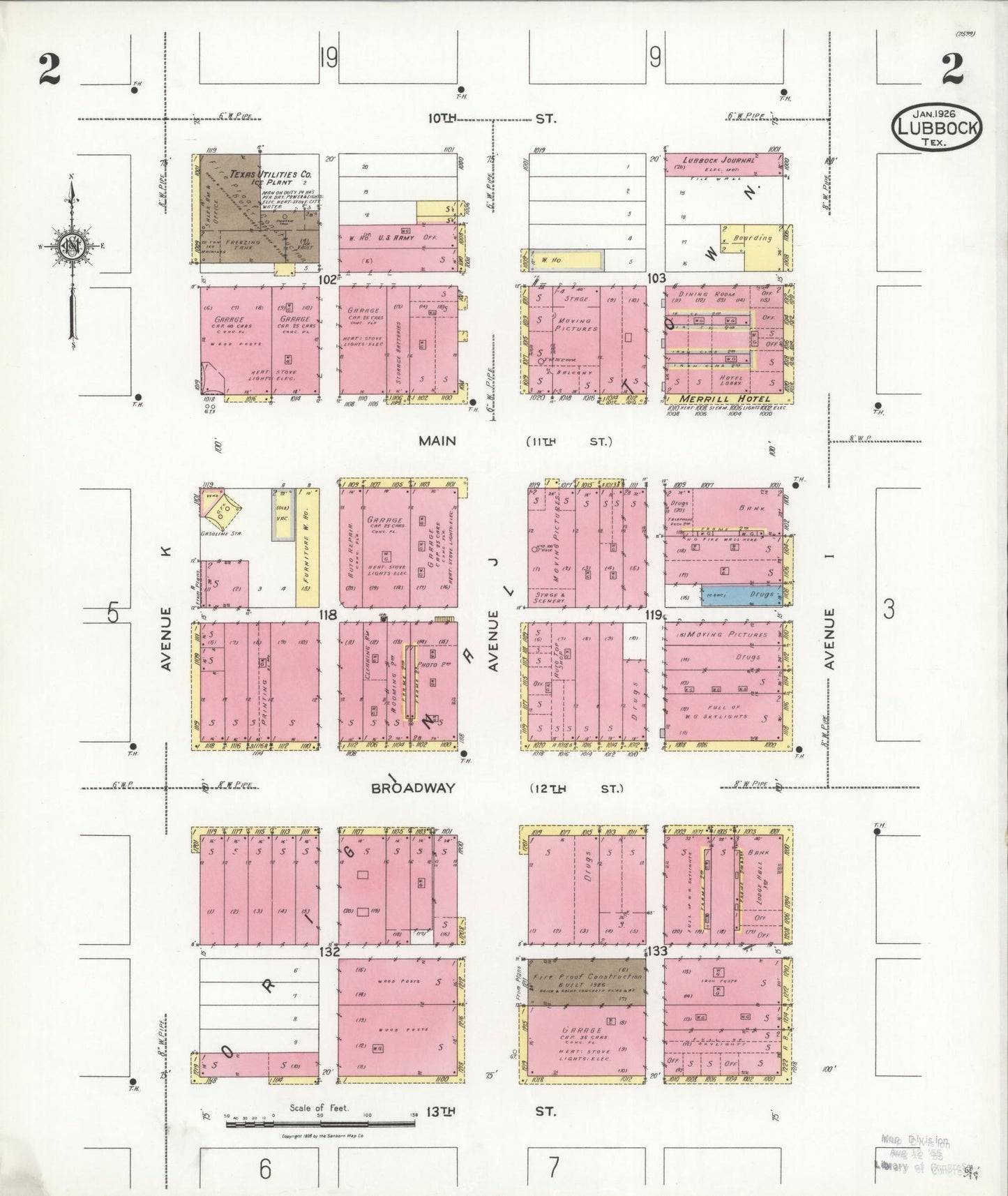 Sanborn Fire Insurance Map from Lubbock, Lubbock County, Texas (1926), Sheet #0002 - Historic Sanborn Fire Insurance Map Print, vintage old map wall art, antique decor, genealogy gift, Texas Texas map