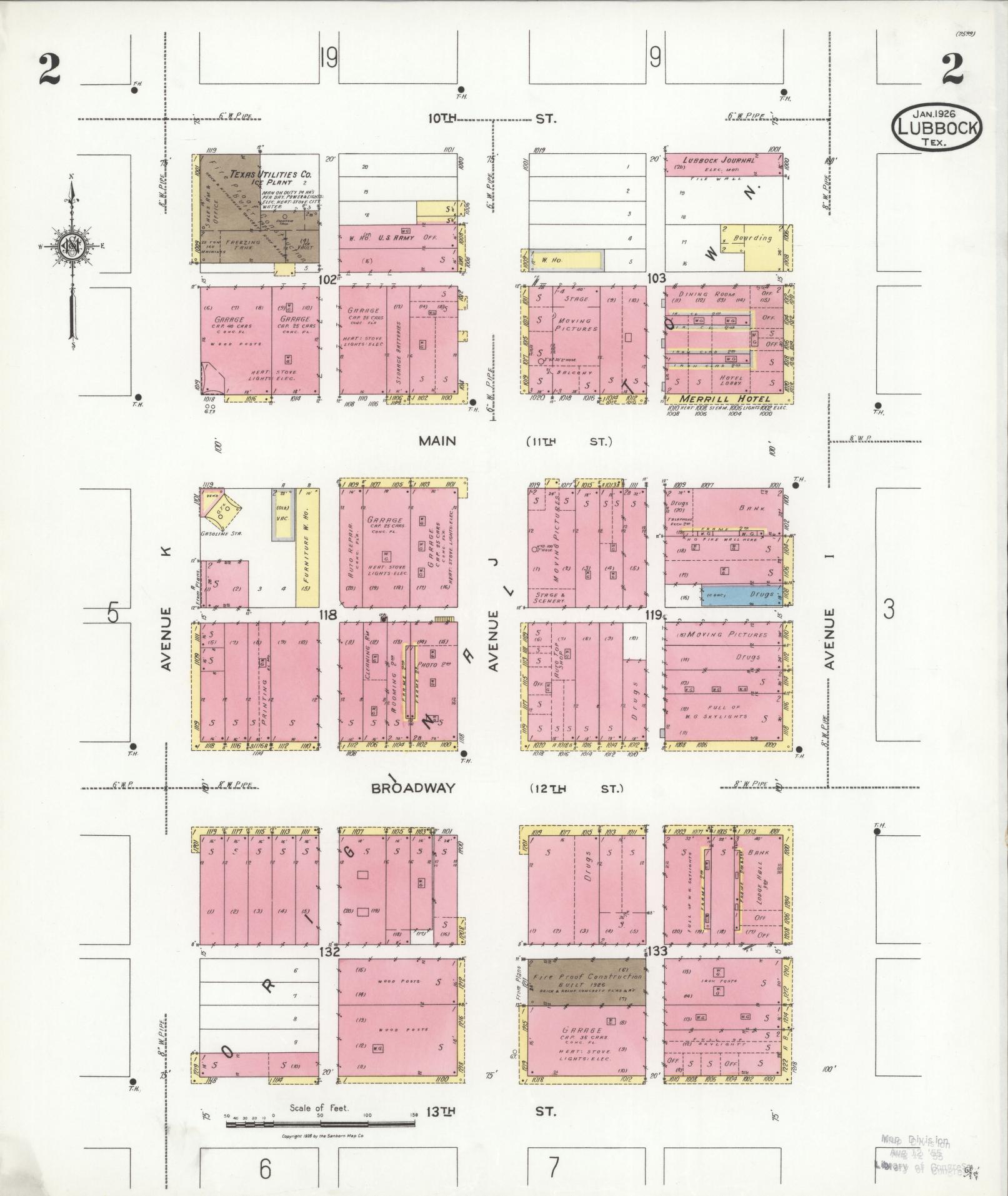 Sanborn Fire Insurance Map from Lubbock, Lubbock County, Texas (1926), Sheet #0002 - Historic Sanborn Fire Insurance Map Print, vintage old map wall art, antique decor, genealogy gift, Texas Texas map