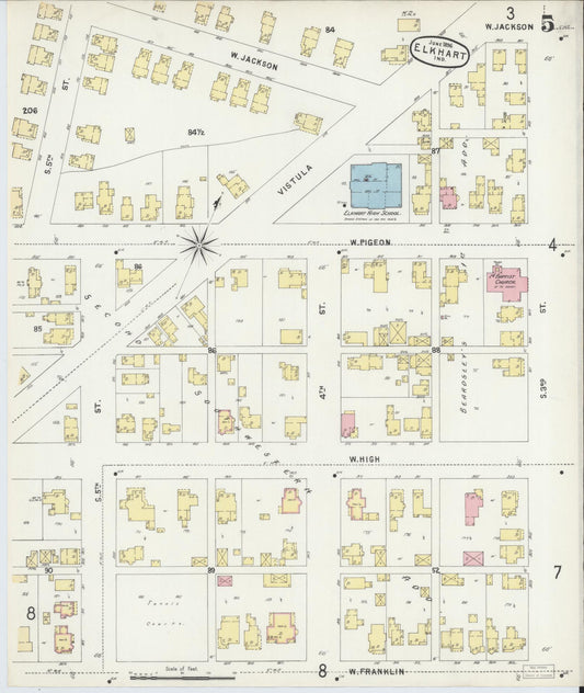 Sanborn Fire Insurance Map from Elkhart, Elkhart County, Indiana (1896), Sheet #0005 - Historic Sanborn Fire Insurance Map Print, vintage old map wall art, antique decor, genealogy gift, Indiana Indiana map