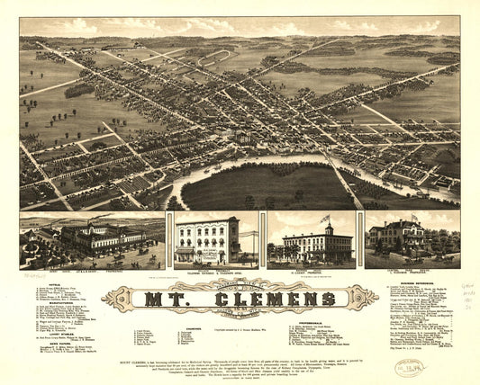 Panoramic view of Mt. Clemens 1881, Macomb Co., Mich. (1881) – Historic Bird’s-Eye View Panorama Print