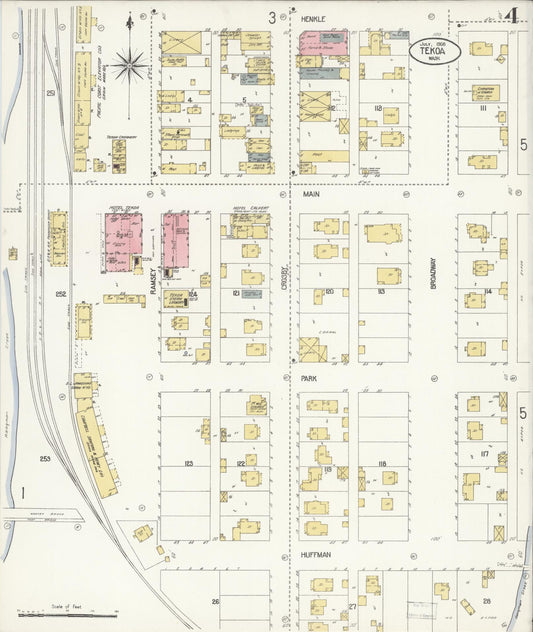 Sanborn Fire Insurance Map from Tekoa, Whitman County, Washington (1908), Sheet #0004 - Historic Sanborn Fire Insurance Map Print, vintage old map wall art, antique decor, genealogy gift, Washington Washington map