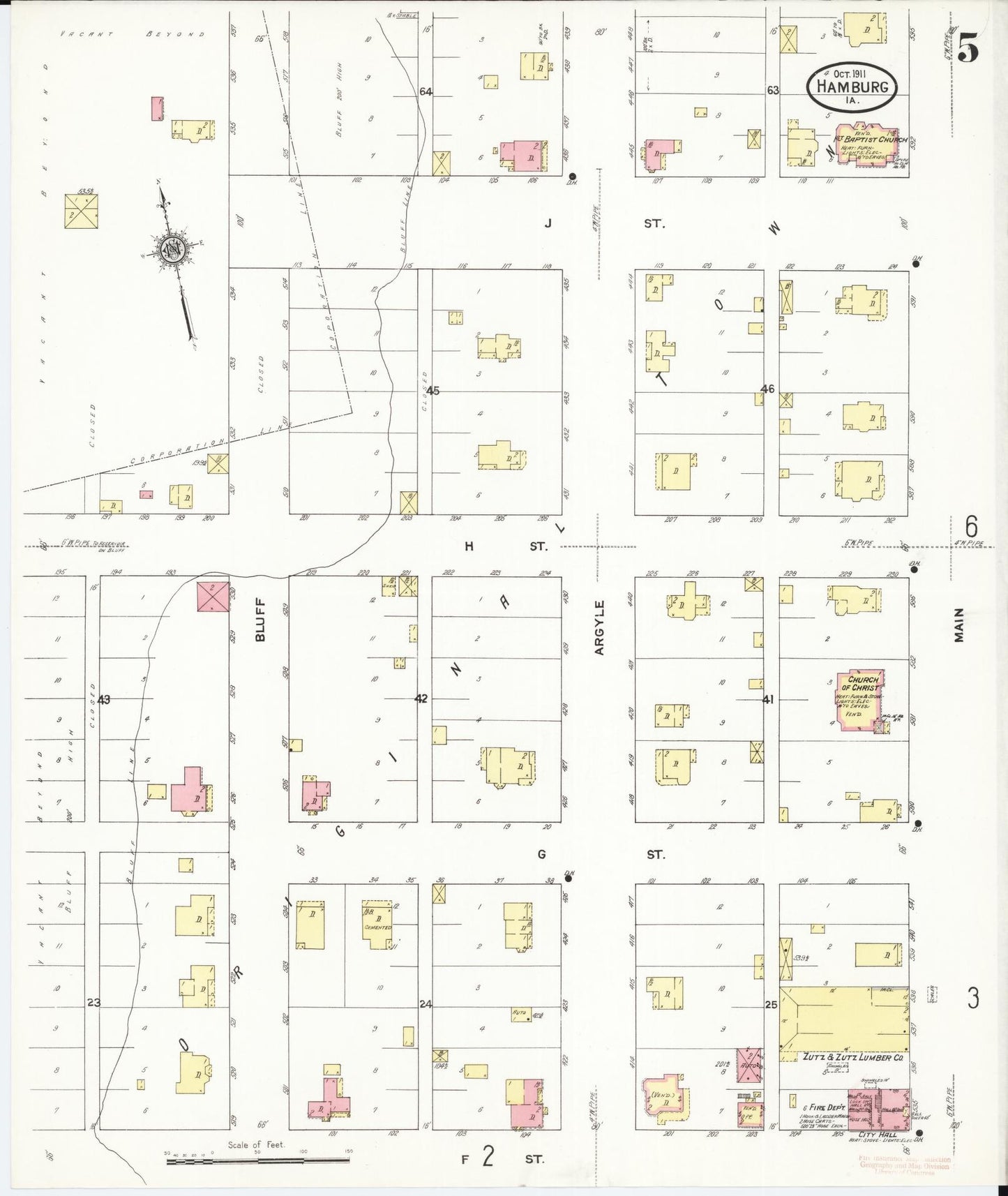 Sanborn Fire Insurance Map from Hamburg, Fremont County, Iowa (1911), Sheet #0005 - Historic Sanborn Fire Insurance Map Print, vintage old map wall art