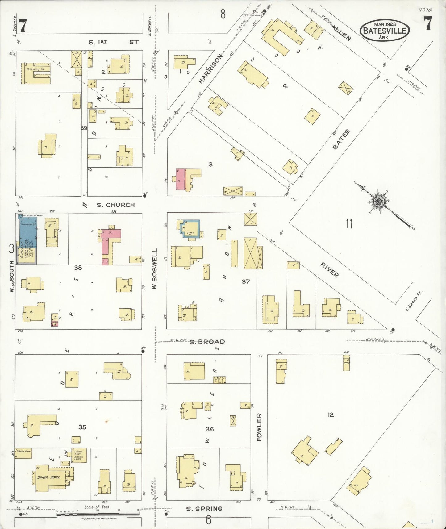 Sanborn Fire Insurance Map from Batesville, Independence County, Arkansas (1923), Sheet #0007 - Complete Map Set gallery image, historic Sanborn map, vintage wall art, Arkansas Arkansas