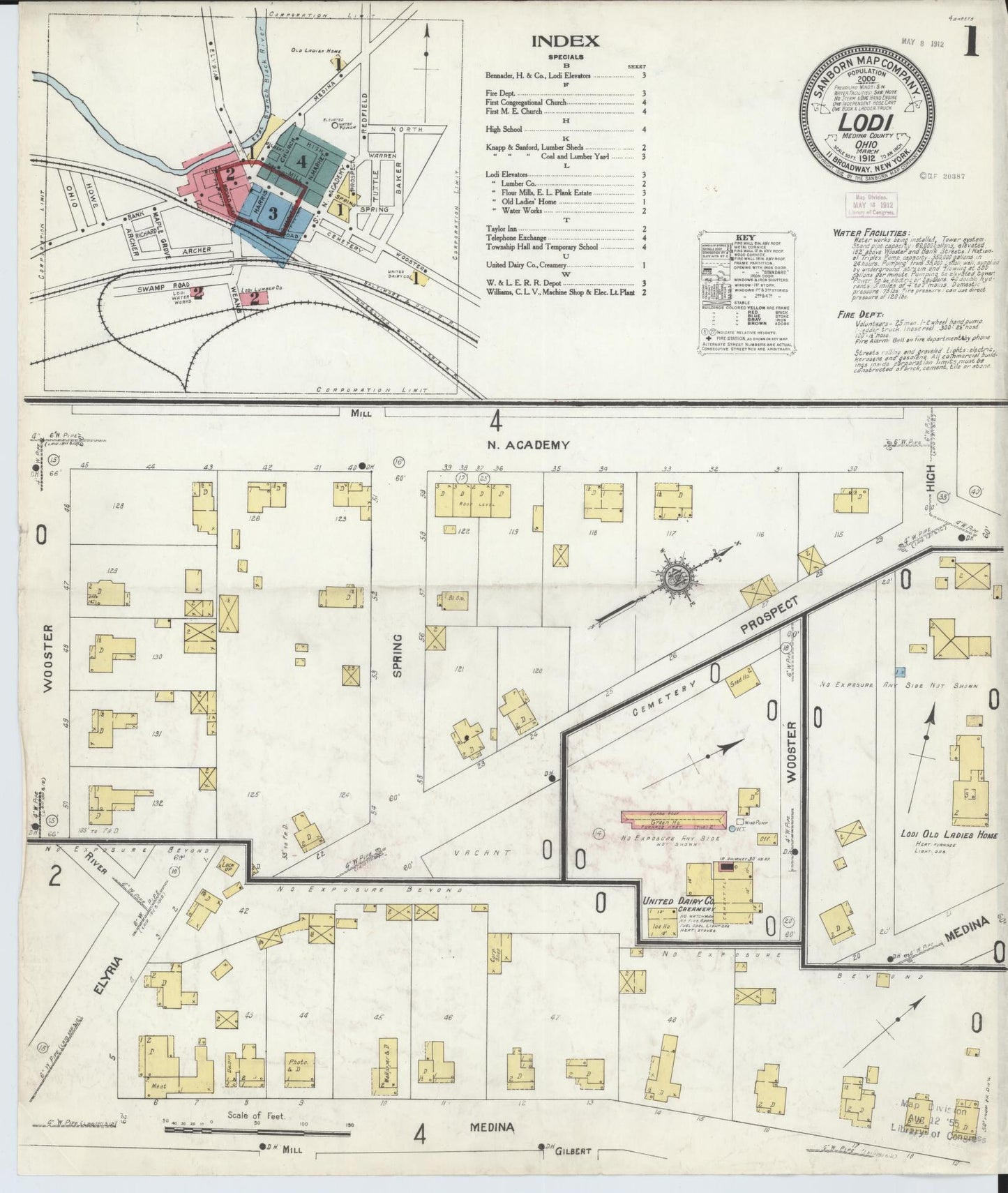 Sanborn Fire Insurance Map from Lodi, Medina County, Ohio (1912), Sheet #0001 - Historic Sanborn Fire Insurance Map Print, vintage old map wall art, antique decor, genealogy gift, Ohio Ohio map