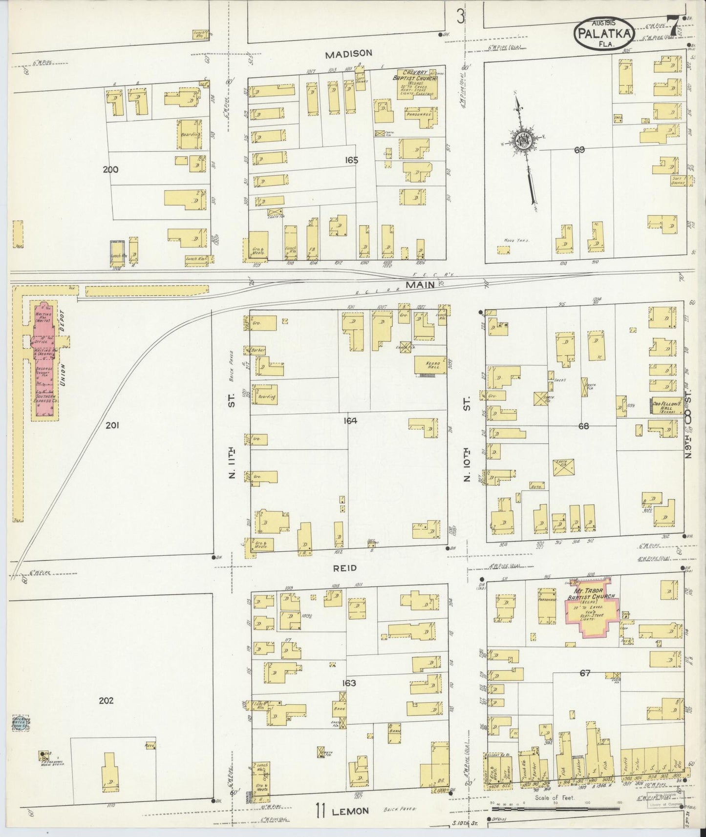 Sanborn Fire Insurance Map from Palatka, Putnam County, Florida (1915), Sheet #0007 - Complete Map Set gallery image, historic Sanborn map, vintage wall art, Florida Florida