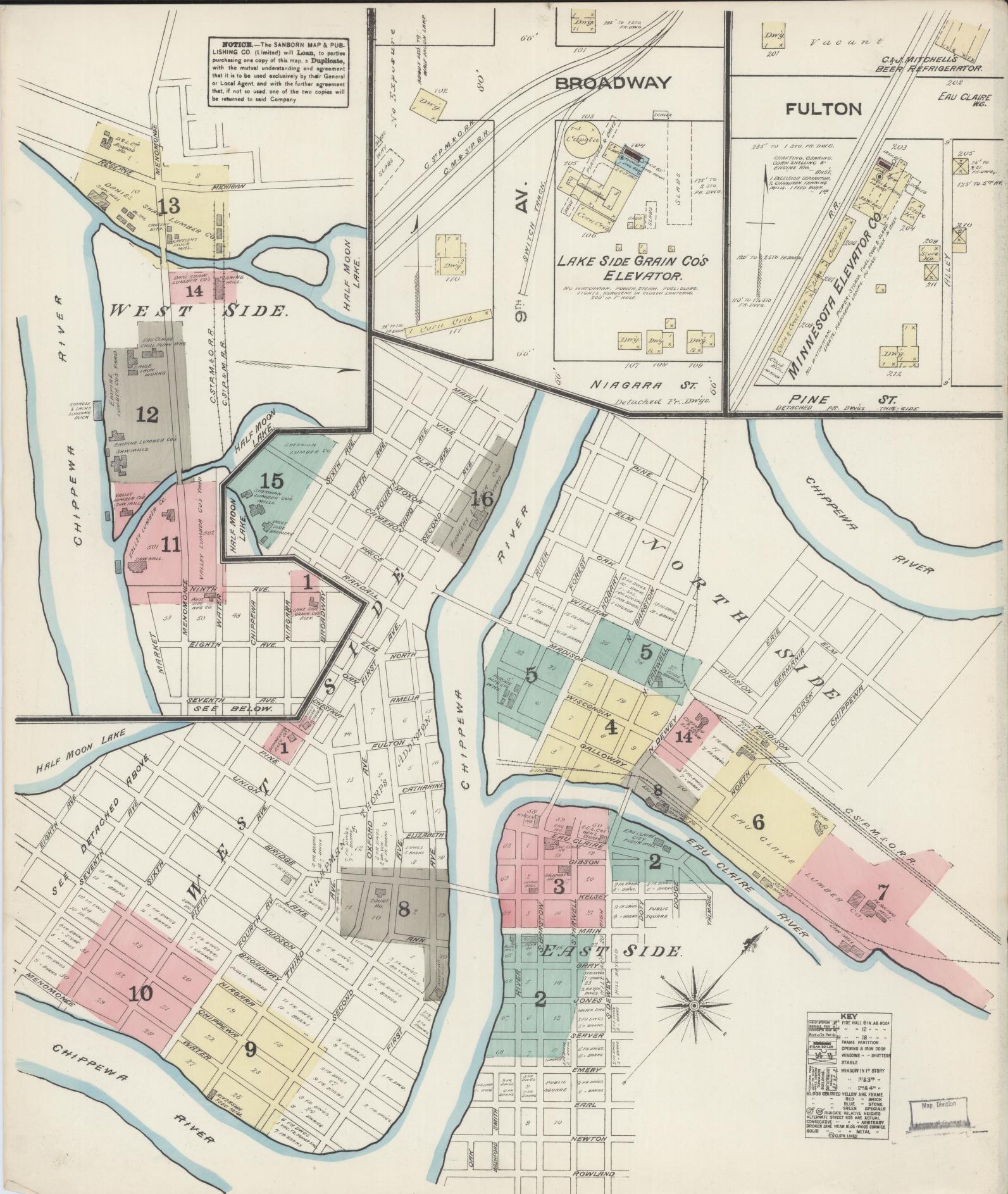 Sanborn Fire Insurance Map from Eau Claire, Eau Claire County, Wisconsin (1883), Sheet #0001 - Complete Map Set gallery image, historic Sanborn map, vintage wall art, Wisconsin Wisconsin