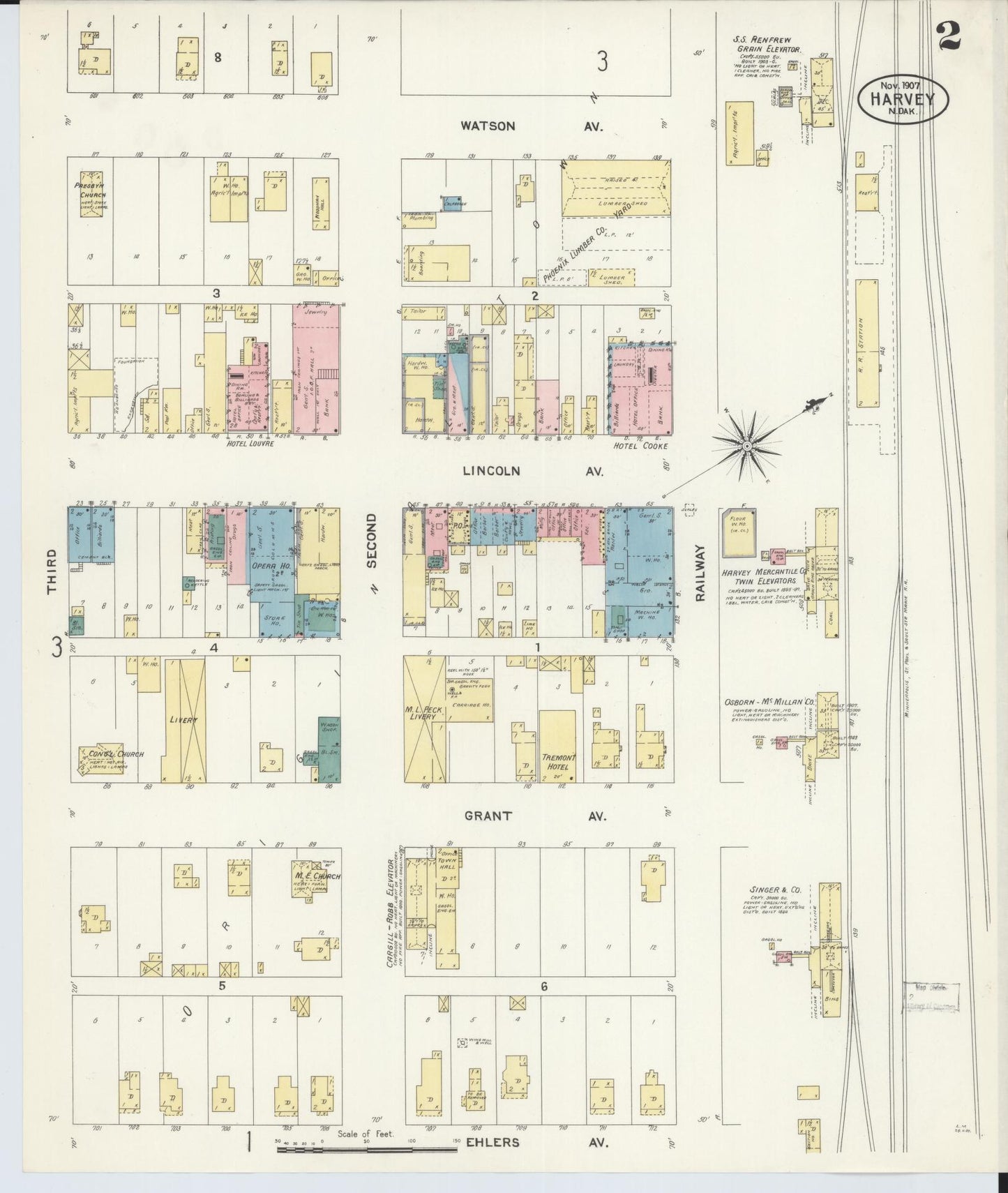 Sanborn Fire Insurance Map from Harvey, Wells County, North Dakota (1907), Sheet #0002 - Historic Sanborn Fire Insurance Map Print, vintage old map wall art, antique decor, genealogy gift, North Dakota North Dakota map