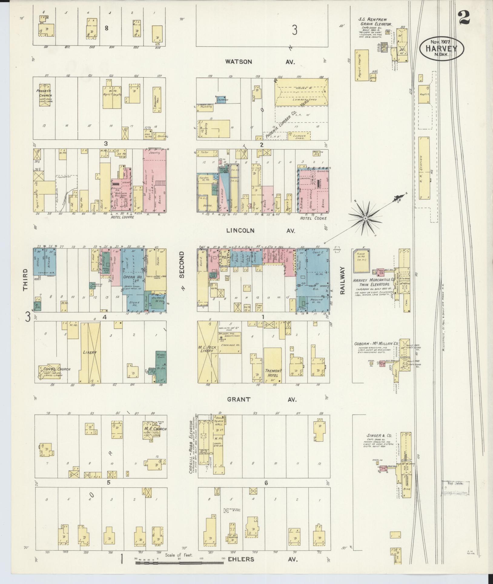 Sanborn Fire Insurance Map from Harvey, Wells County, North Dakota (1907), Sheet #0002 - Historic Sanborn Fire Insurance Map Print, vintage old map wall art, antique decor, genealogy gift, North Dakota North Dakota map
