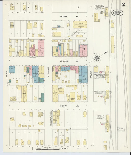 Sanborn Fire Insurance Map from Harvey, Wells County, North Dakota (1907), Sheet #0002 - Historic Sanborn Fire Insurance Map Print, vintage old map wall art, antique decor, genealogy gift, North Dakota North Dakota map