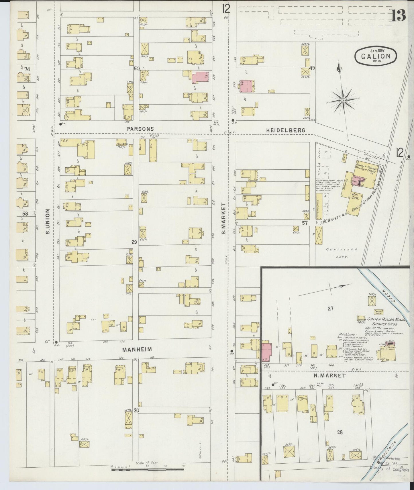 Sanborn Fire Insurance Map from Galion, Crawford County, Ohio (1897), Sheet #0013 - Historic Sanborn Fire Insurance Map Print, vintage old map wall art, antique decor, genealogy gift, Ohio Ohio map