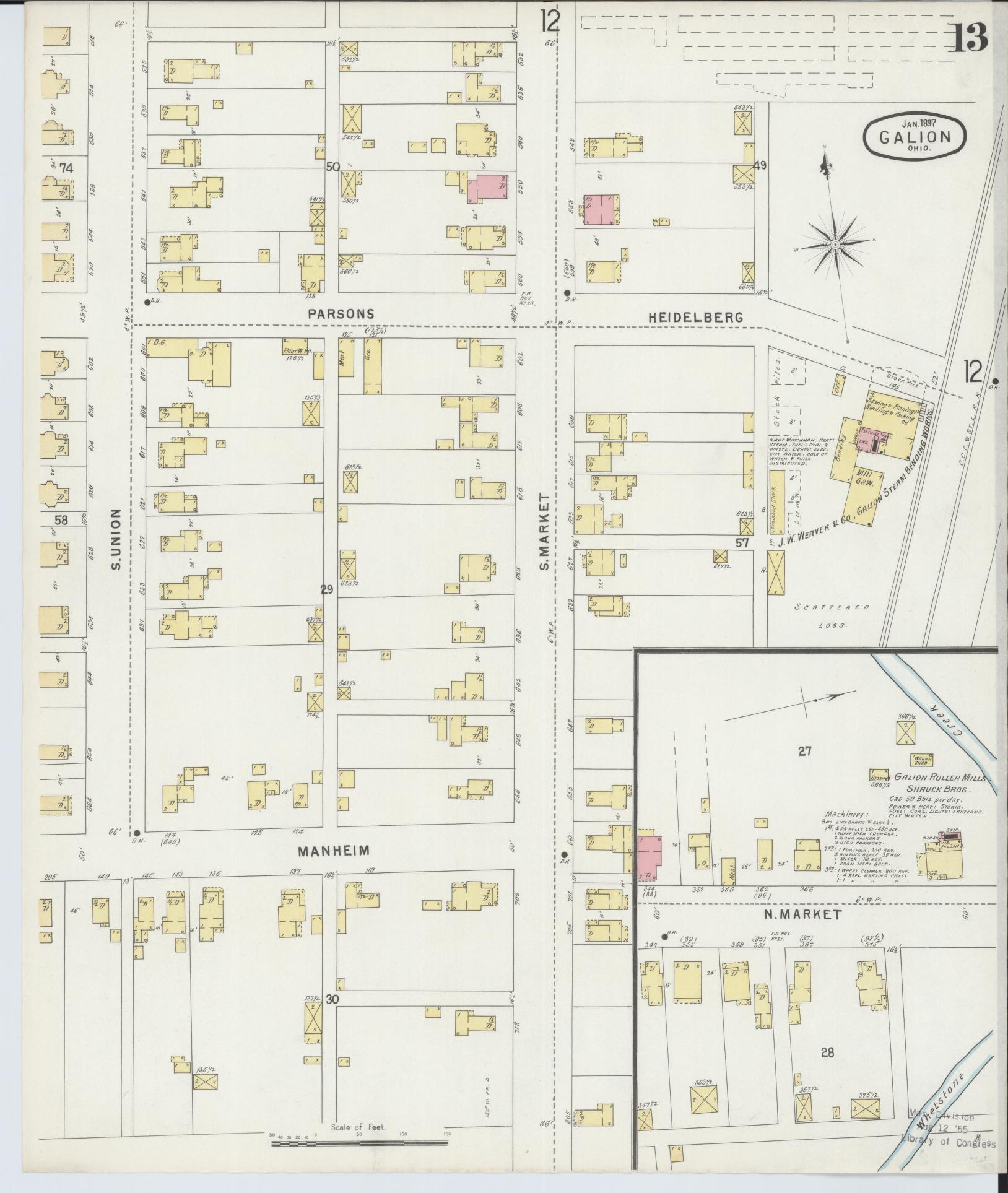 Sanborn Fire Insurance Map from Galion, Crawford County, Ohio (1897), Sheet #0013 - Historic Sanborn Fire Insurance Map Print, vintage old map wall art, antique decor, genealogy gift, Ohio Ohio map