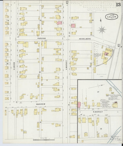 Sanborn Fire Insurance Map from Galion, Crawford County, Ohio (1897), Sheet #0013 - Historic Sanborn Fire Insurance Map Print, vintage old map wall art, antique decor, genealogy gift, Ohio Ohio map