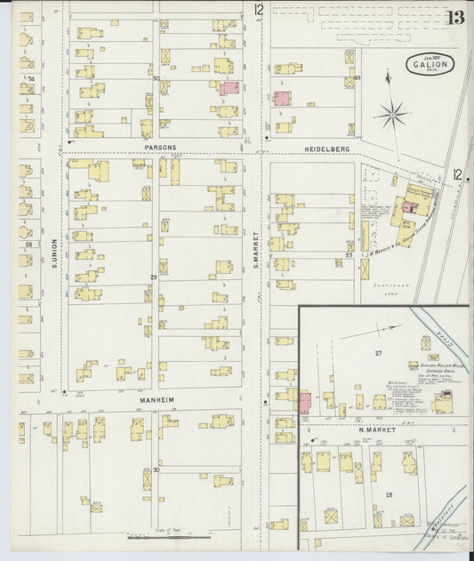 Sanborn Fire Insurance Map from Galion, Crawford County, Ohio (1897), Sheet #0013 - Historic Sanborn Fire Insurance Map Print, vintage old map wall art, antique decor, genealogy gift, Ohio Ohio map