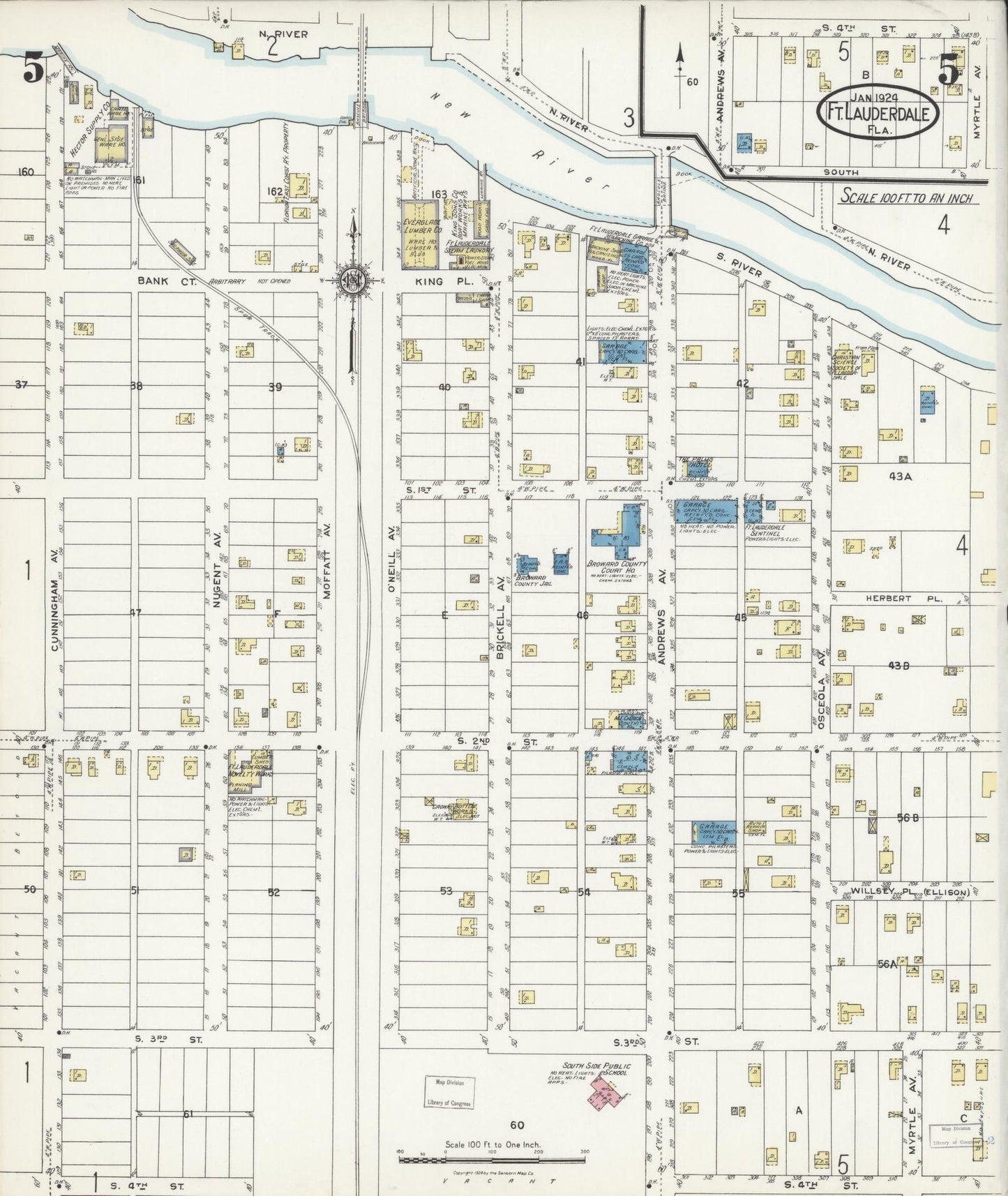 Sanborn Fire Insurance Map from Fort Lauderdale, Broward County, Florida (1924), Sheet #0005 - Historic Sanborn Fire Insurance Map Print, vintage old map wall art, antique decor, genealogy gift, Florida Florida map