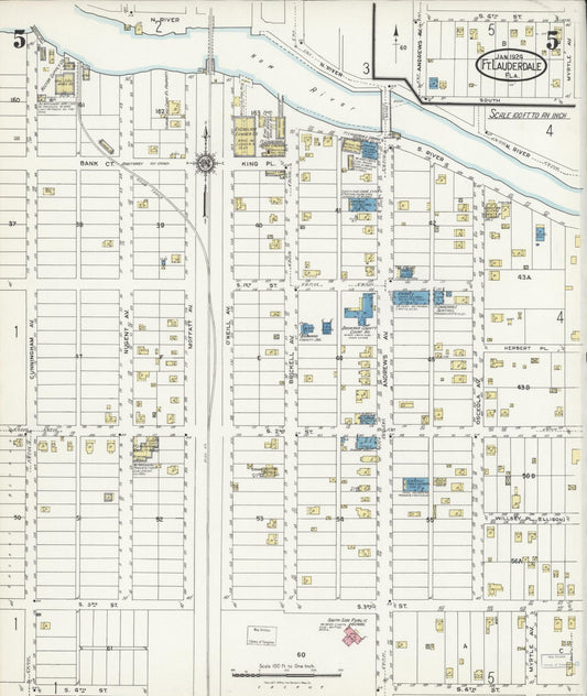 Sanborn Fire Insurance Map from Fort Lauderdale, Broward County, Florida (1924), Sheet #0005 - Historic Sanborn Fire Insurance Map Print, vintage old map wall art, antique decor, genealogy gift, Florida Florida map