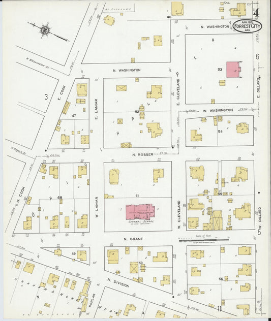 Sanborn Fire Insurance Map from Forrest City, Saint Francis County, Arkansas (1919), Sheet #0004 - Historic Sanborn Fire Insurance Map Print, vintage old map wall art, antique decor, genealogy gift, Arkansas Arkansas map