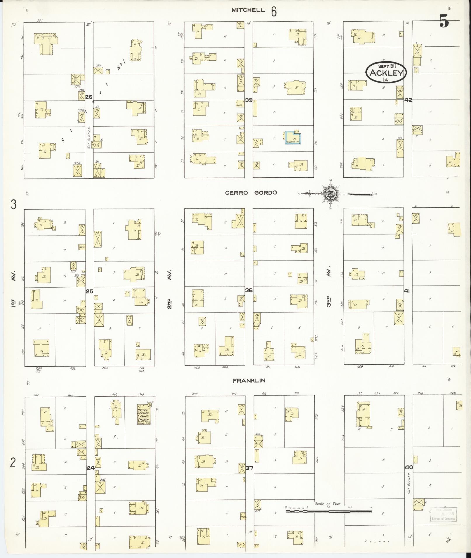 Sanborn Fire Insurance Map from Ackley, Hardin and Franklin Counties, Iowa (1911), Sheet #0005 - Historic Sanborn Fire Insurance Map Print