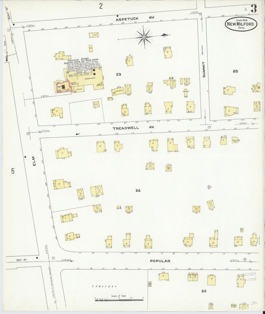 Sanborn Fire Insurance Map from New Milford, Litchfield County, Connecticut (1909), Sheet #0003 - Historic Sanborn Fire Insurance Map Print, vintage old map wall art, antique decor, genealogy gift, Connecticut Connecticut map