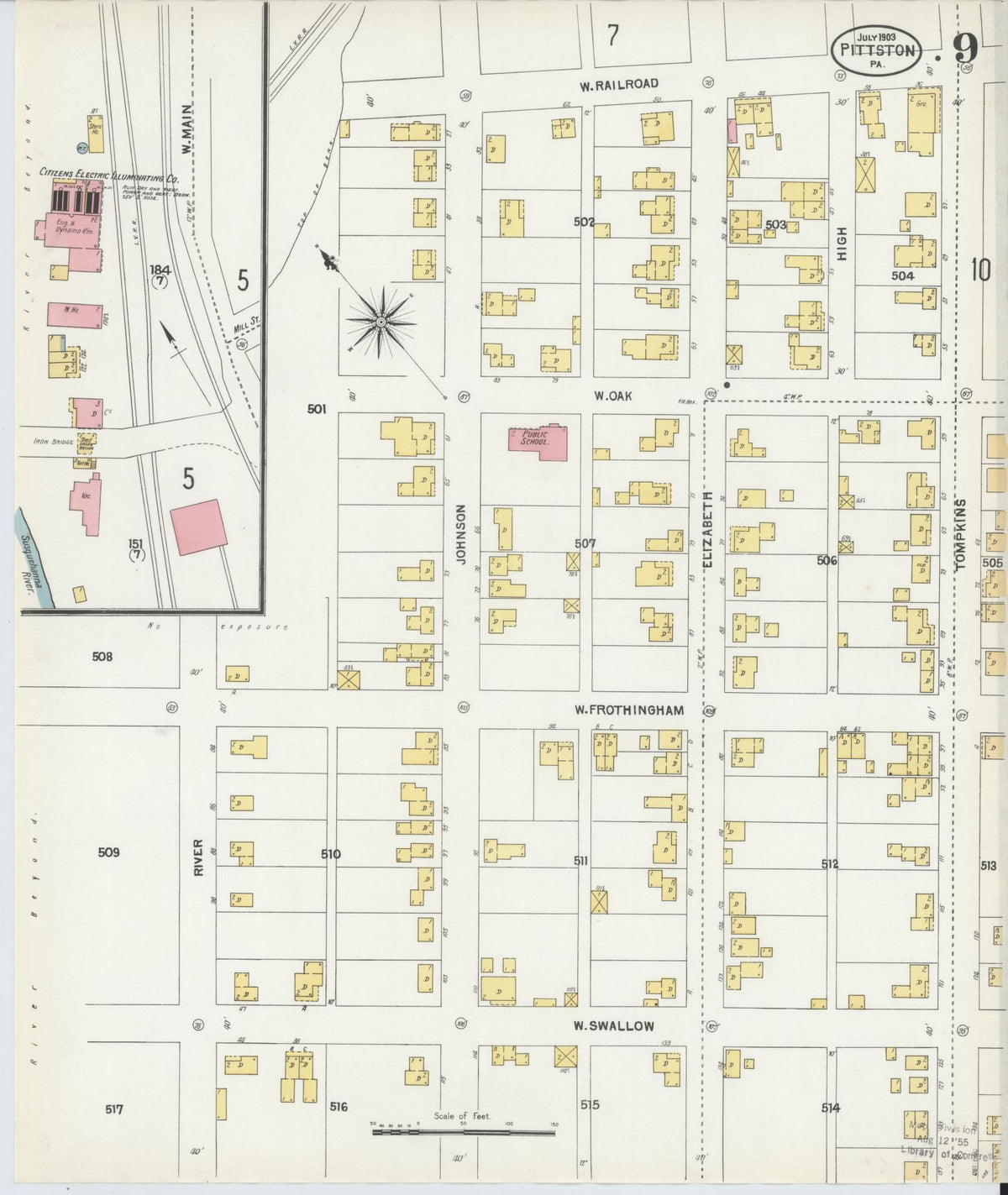 Sanborn Fire Insurance Map from Pittston, Luzerne County, Pennsylvania (1903), Sheet #0009 - Historic Sanborn Fire Insurance Map Print, vintage old map wall art, antique decor, genealogy gift, Pennsylvania Pennsylvania map